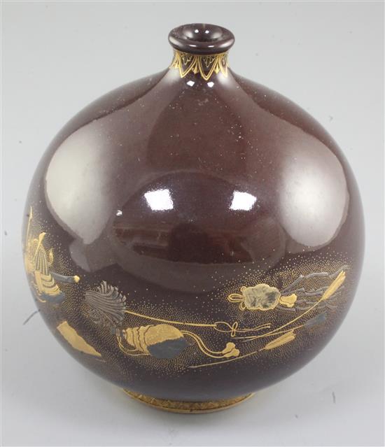 A Japanese Satsuma pottery globular vase, signed Kinkozan, Meiji period, height 11.4cm